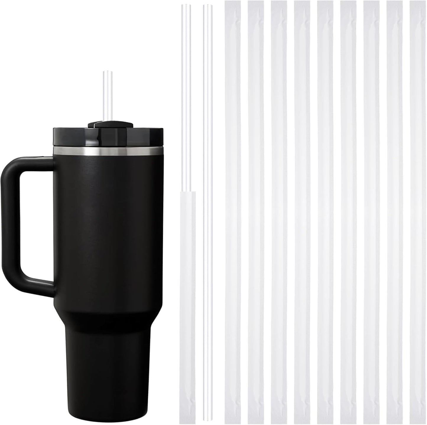 ALINK 100 Pcs Long Plastic Disposable Straws for 40 OZ Tumbler, 12 inch Clear Straws for Stanley Owala Yeti 30 oz 40 oz Cups, Half Gallon Jugs, Individually Wrapped