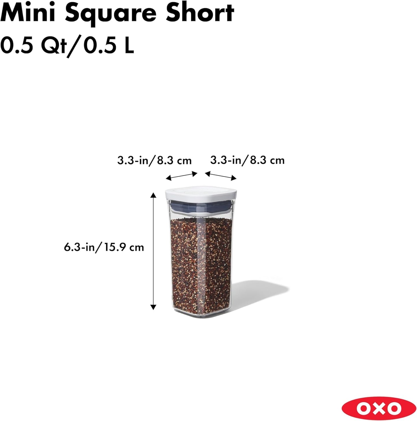 OXO Good Grips POP Container - Airtight Food Storage - Mini Square Short 0.5 Qt Ideal for 1 lb of baking soda or 14 oz of grains