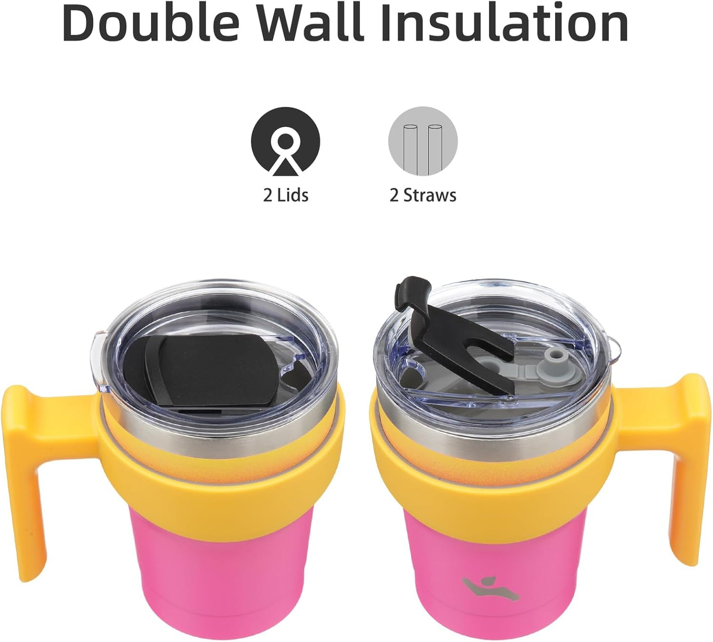 10 oz Tumbler with Handle and 2 Straw 2 Lid, Insulated Water Bottle Stainless Steel Vacuum Cup Reusable Travel Mug,Rainbow