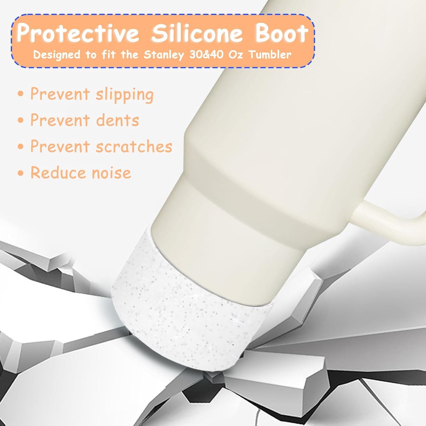 Stanley Cup Accessories Set,Including 3 Pcs 0.4in Halloween Straw Cover, 5 Pcs Halloween 3D&Flat Stickers, 1 Pcs Handle Charm, 1 Silicone Boot Fits Stanley 40&30 Oz Tumbler (Glitter Transparent)