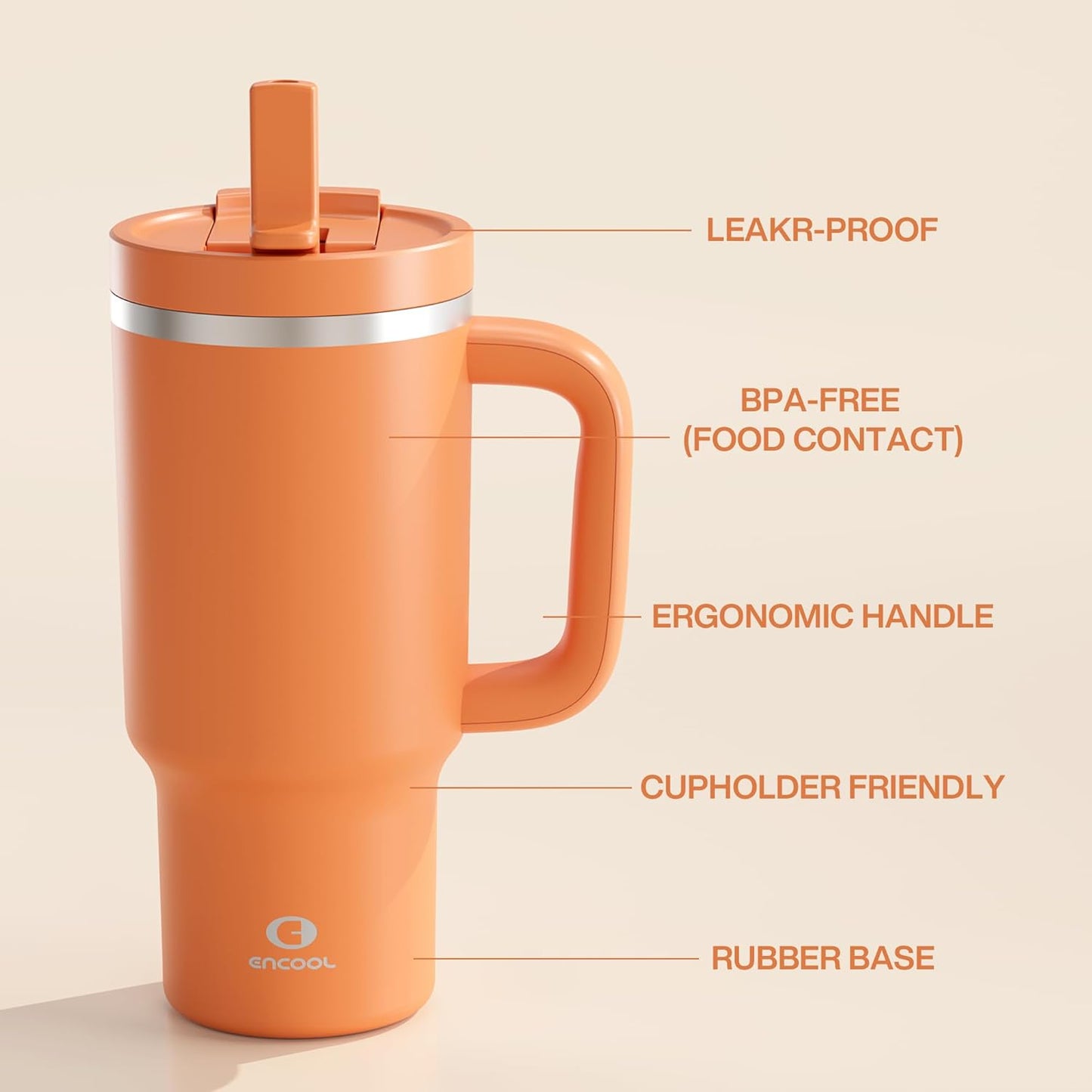 32 oz Tumbler with Handle and Straw: Stainless Steel Insulated Tumbler Keeps Cold for 24 Hours, Leakproof Travel Cup Fits in Cup Holder and BPA-Free,Moderate Orange