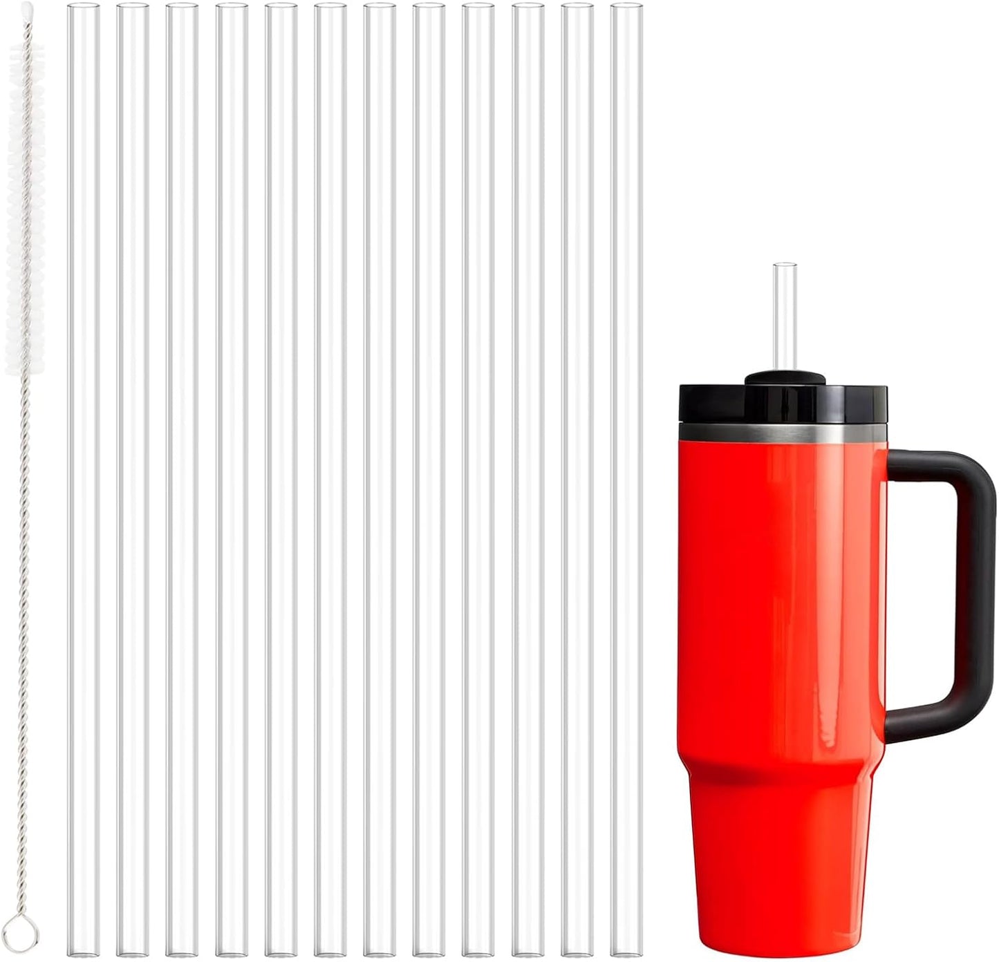 12 Pcs Replacement Straw for Stanley Cup 30oz, Reusable Long Clear Straw with Clear Brush for Stanley Cup Accessories, Dishwasher Safe and BPA Free