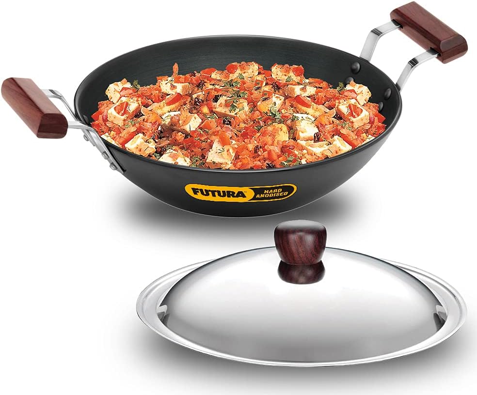Hawkins Futura 2.5 Litre Deep Fry Pan, Hard Anodised Kadai with Stainless Steel Lid, Flat Bottom Induction Kadhai, Black (IAD25S)