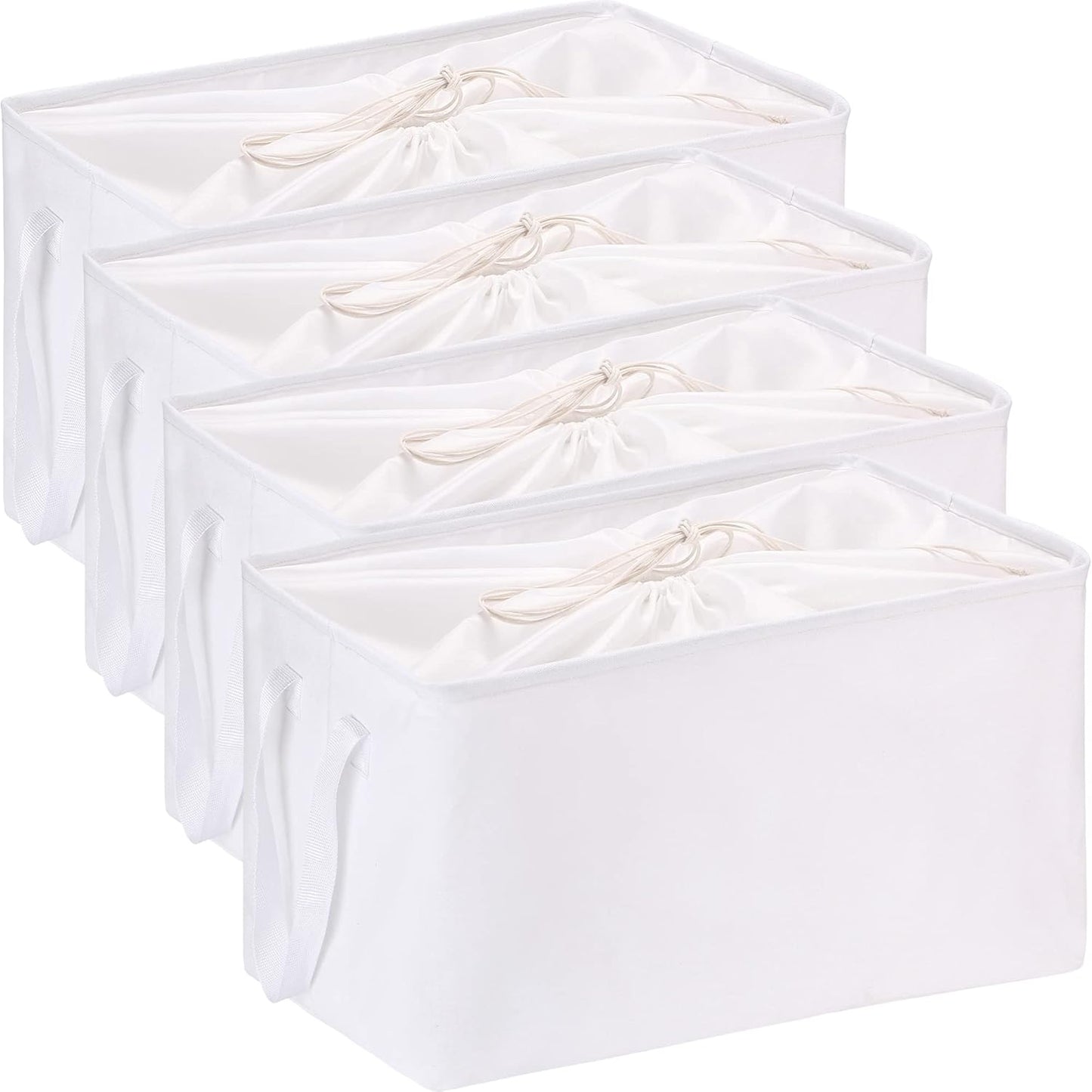 Hinwo 102L XXL Storage Bins, 4-Pack Closet Organizers and Storage, Foldable Clothes Storage Baskets with Handles, Containers for Clothing, Blanket, Comforters, Toys, Bedding (White)
