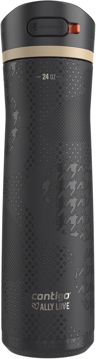 Contigo x Ally Love Ashland Chill 2.0, Stainless Steel, Spill Proof Water Bottle with AutoPop Easy Lean Lid, BPA Free, 24oz, Licorice