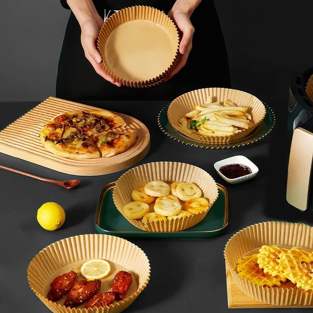 10" Disposable Parchment Paper Air Fryer Liners: 50 pcs Large Size Round Air Fryer Paper Liner Grease-proof Non-stick Microwave Safe Liners for Baking Roasting