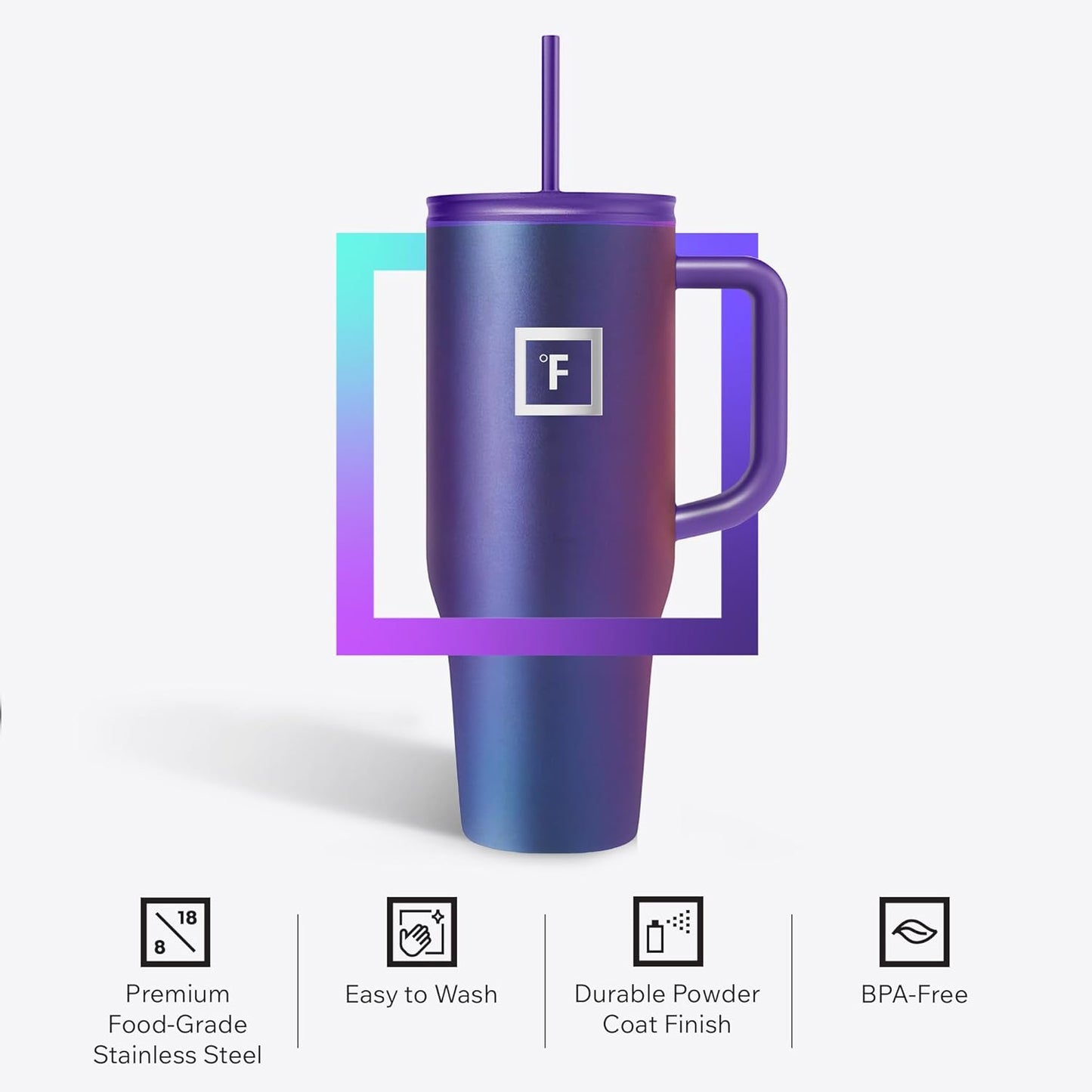 IRON °FLASK Co-Pilot Insulated Mug w/Straw & Flip Cap Lids - Cup Holder Bottle for Hot, Cold Drink - Leak-Proof - Water, Coffee Portable Travel Mug - Elemental Gray, 40 Oz