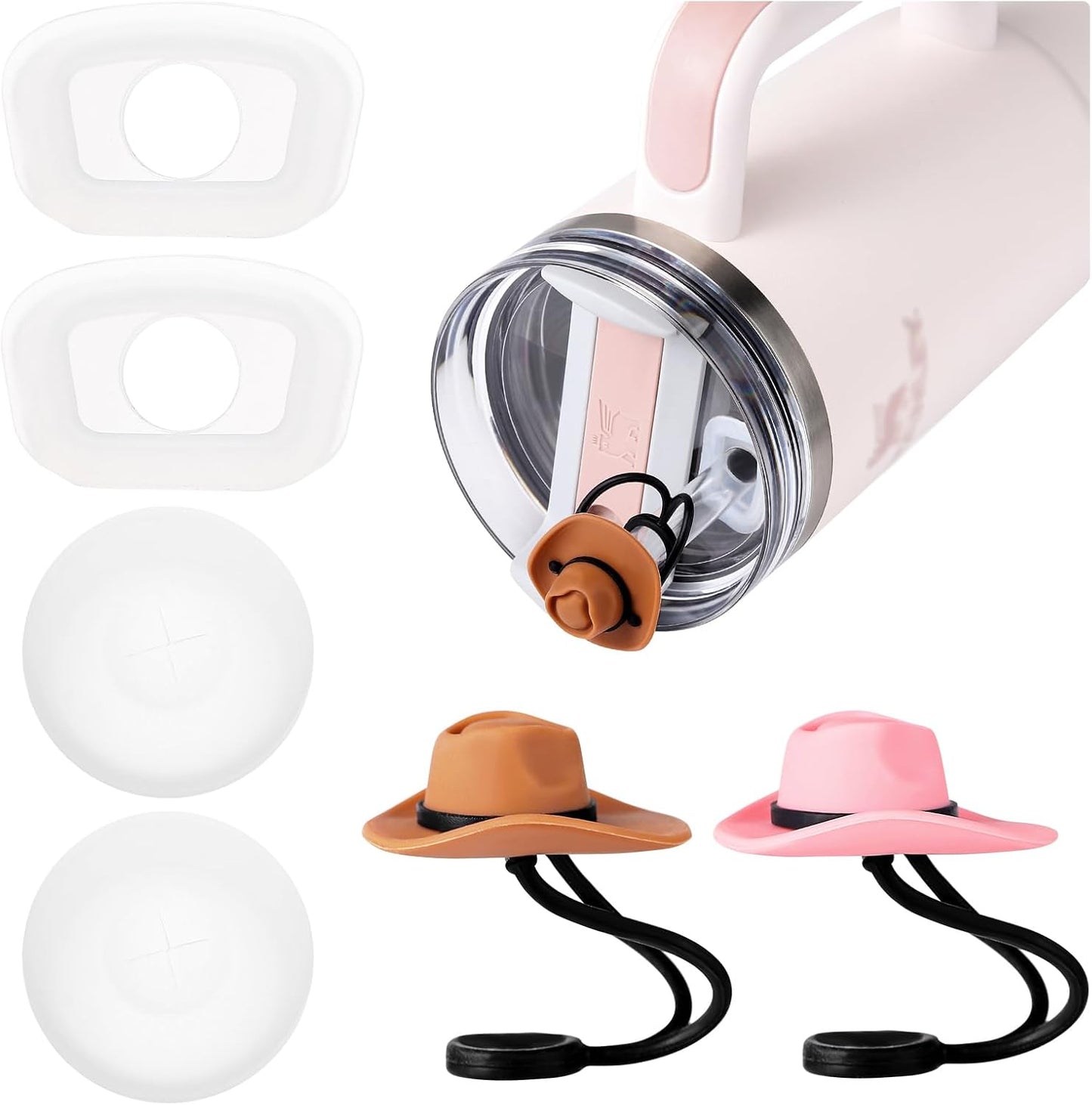 Spill Stopper Set Compatible with Stanley Cup 40oz 30oz, Cup Accessories Including Cowboy hat Straw Cover Cap and Leak Stopper set