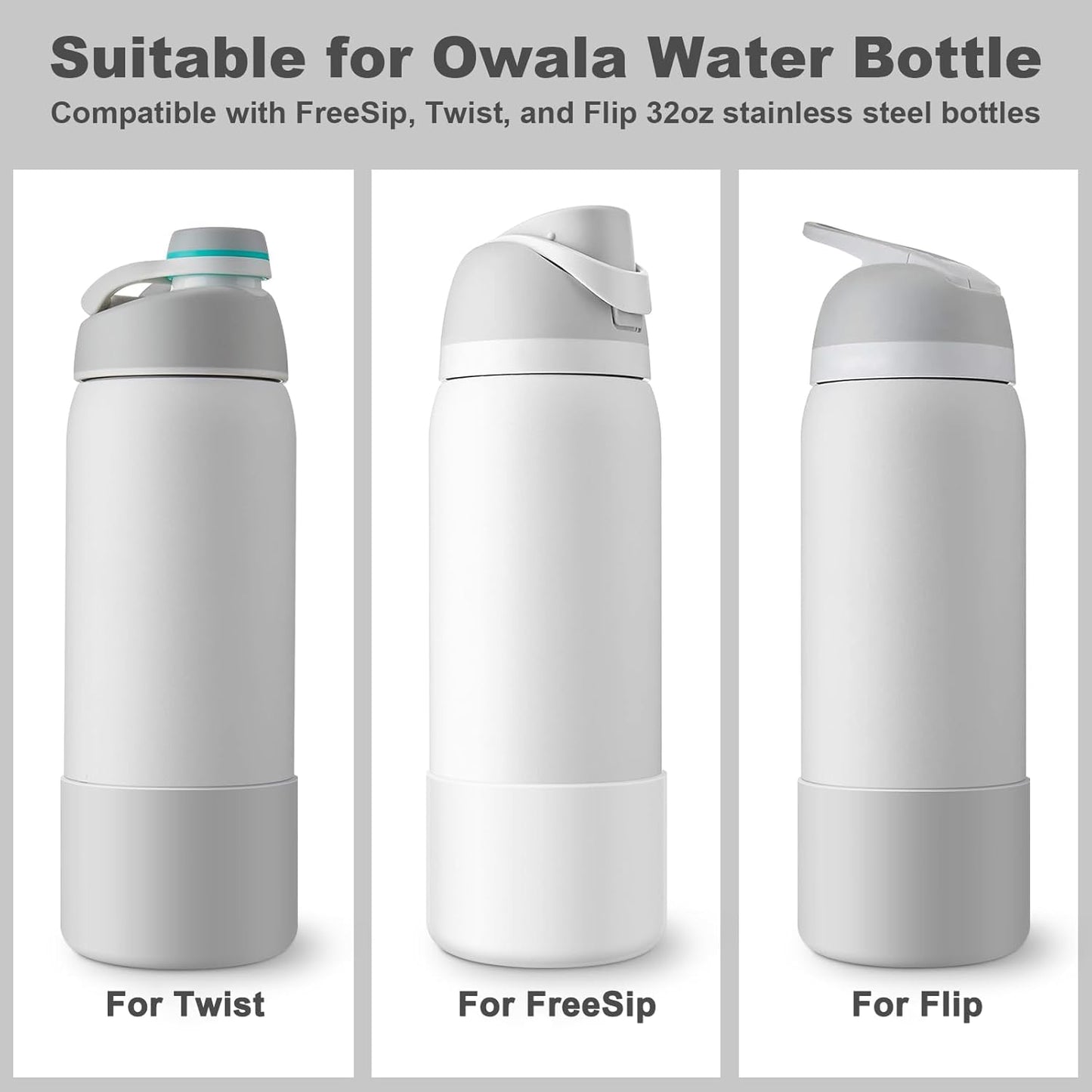 2PCS Silicone Water Bottle Boot for Owala 24oz 32oz 40oz, Protective Bottom Bumper Anti-Slip Sleeve for FreeSip, Twist, and Flip Stainless Steel Bottles, Dishwasher Safe and BPA Free
