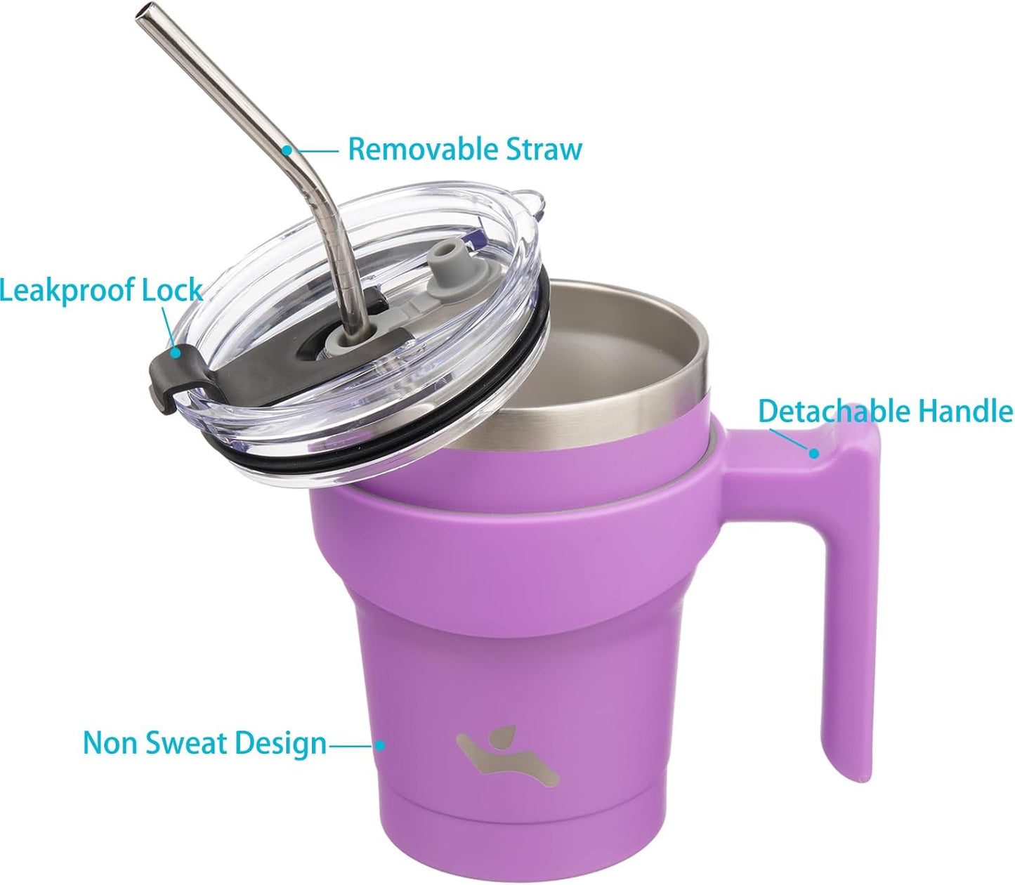 10 oz Tumbler with Handle and 2 Straw 2 Lid, Insulated Water Bottle Stainless Steel Vacuum Cup Reusable Travel Mug,Lavender