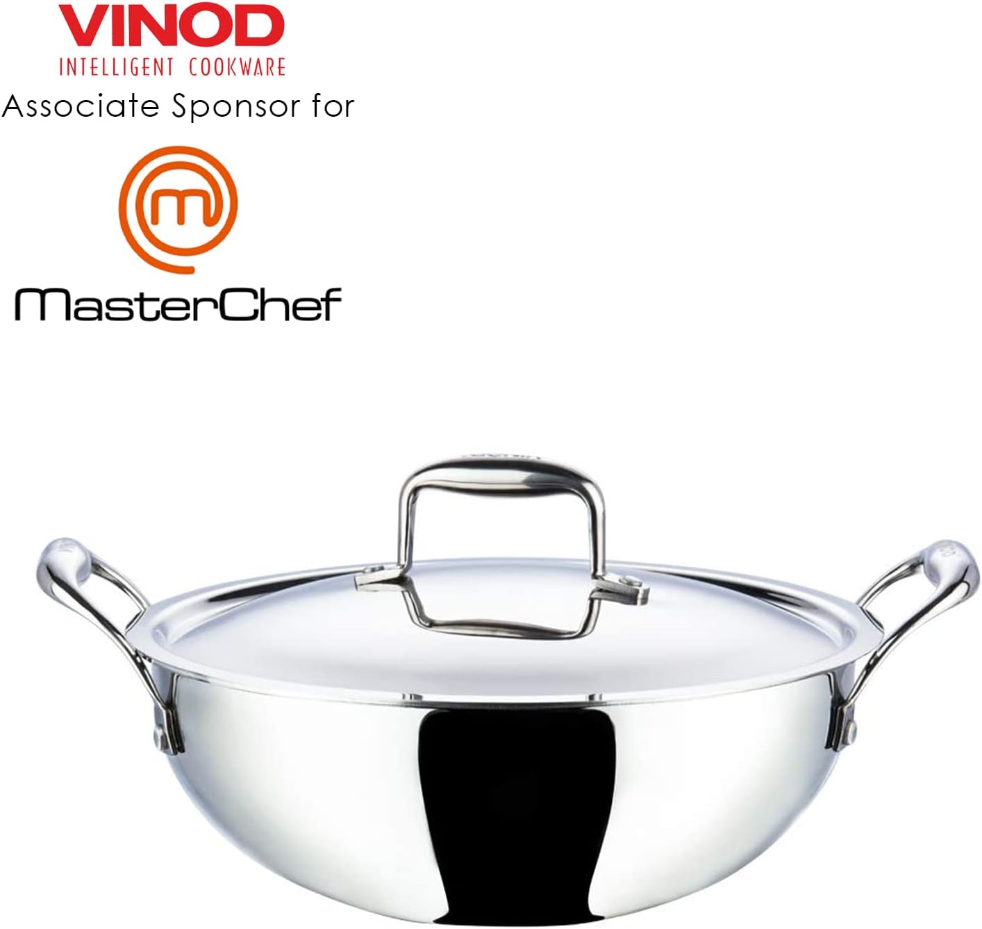 Vinod Platinum Extra Deep Kadai for Home and Kitchen, 24cm 3.3 LTR,Stainless Steel