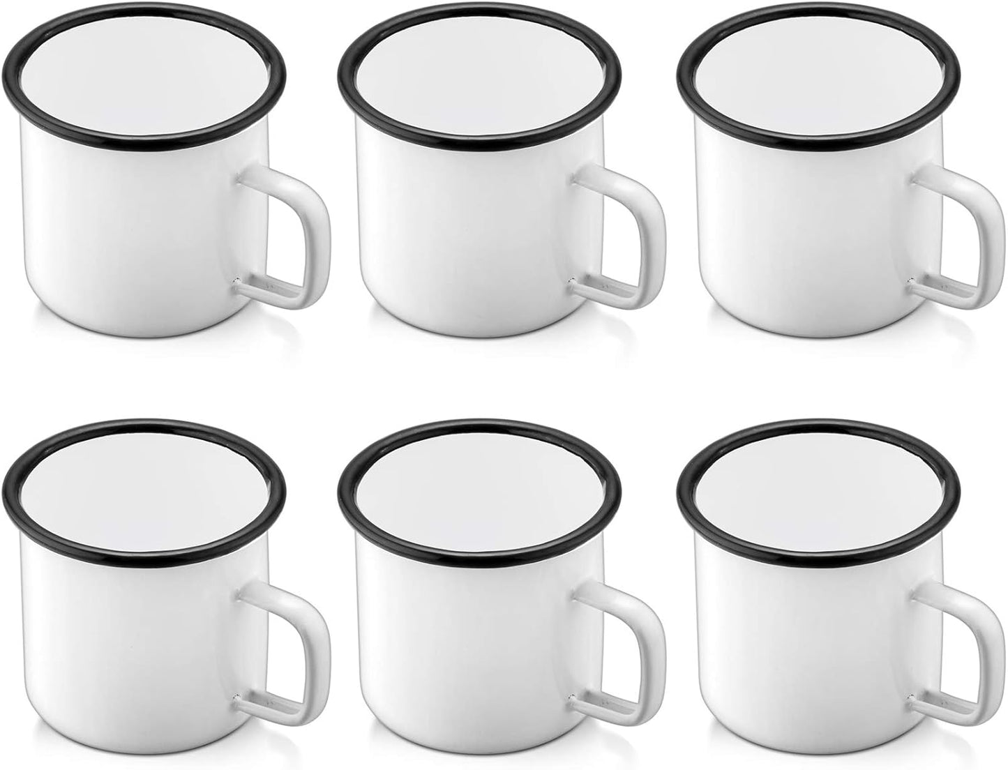 P&P CHEF Enamel Camping Coffee Mug Set of 6, Small Colored Mugs Cups for Family Gathering/Friend Party/Camping/Picnic/Fishing, Lightweight & Portable -12 Ounce, 350ML & White