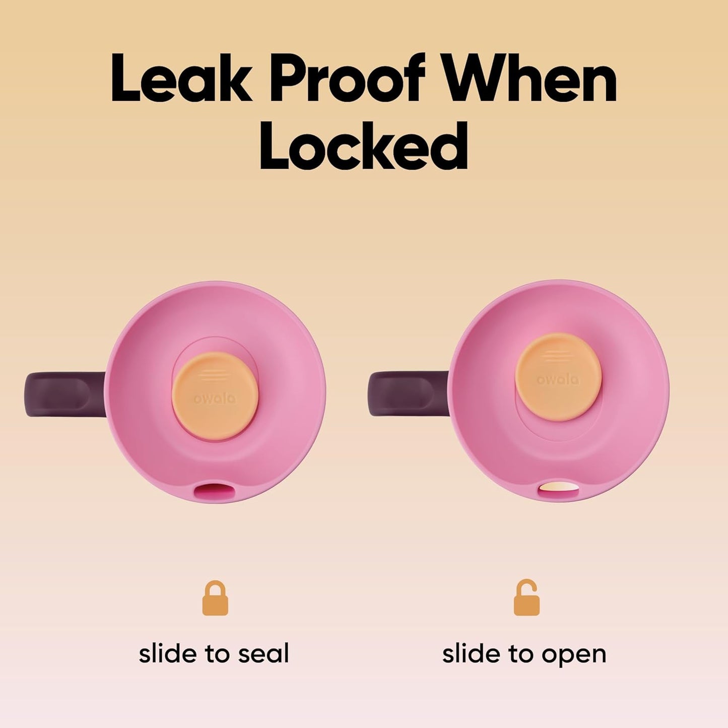 Owala SmoothSip Slider Stainless Steel Insulated Travel Mug, 100% Leak Proof, For Hot and Cold Drinks, Travel Friendly with Sliding Lock Lid, 12oz, BPA Free, Leak Proof, Pink/Tan (Daybreak)