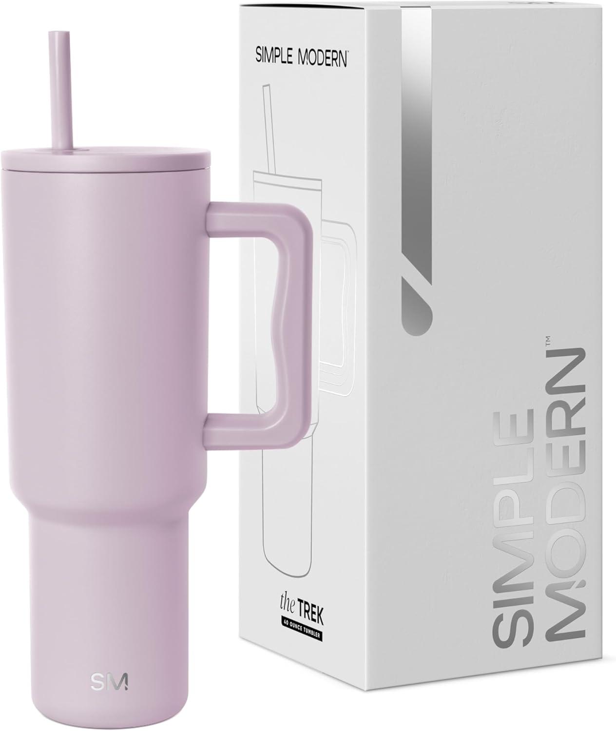 Simple Modern 40 oz Trek Tumbler with Handle and Straw Lid | Cup Holder Friendly Insulated Stainless Steel Travel Mug | Lavender Mist