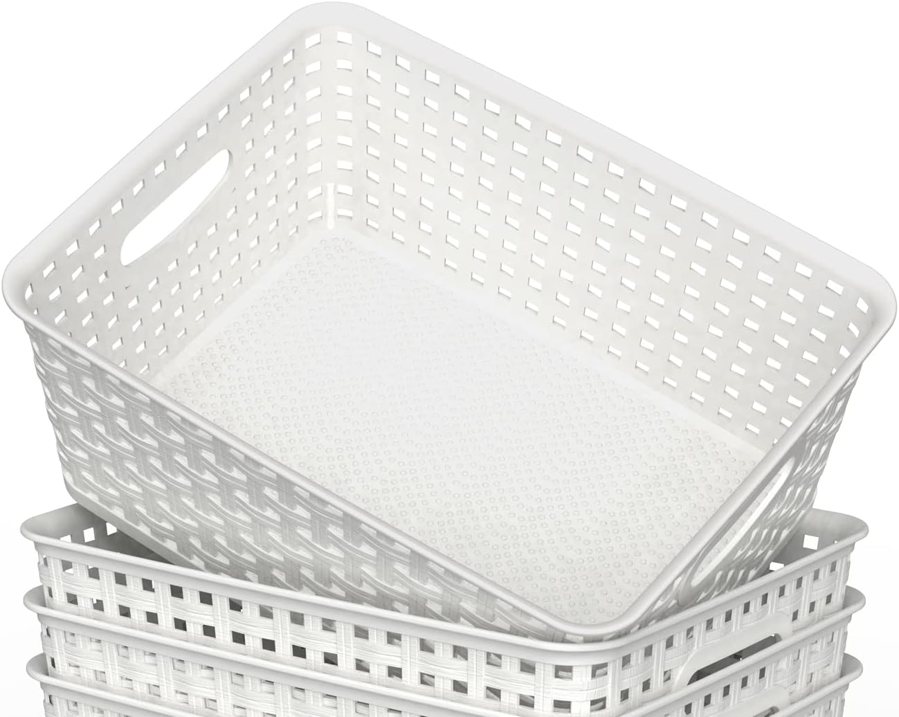 WYT 12-Pack Plastic Small Shelf Storage Weave Baskets for Organizing, White