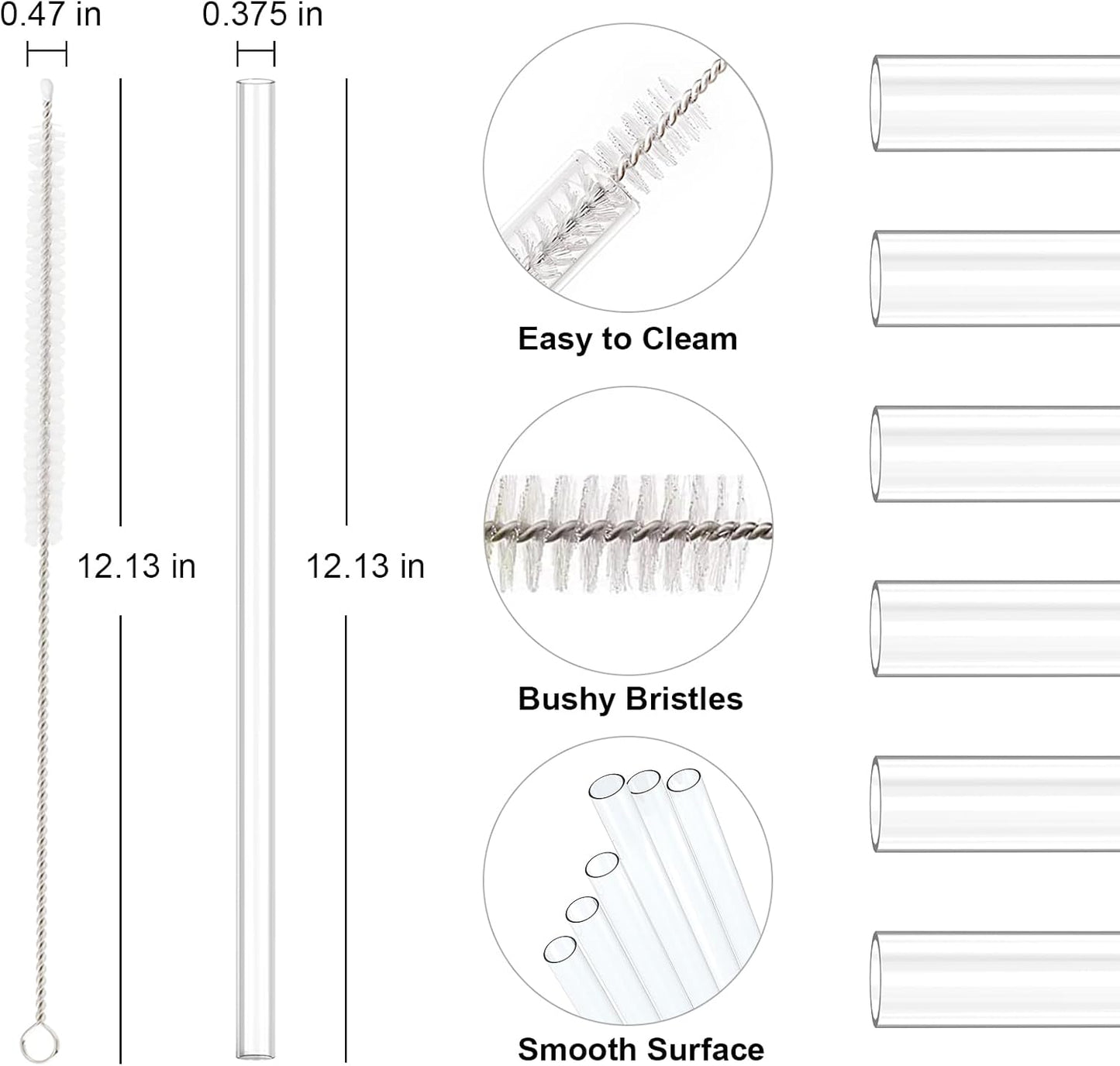 Aillwith 12 PCS Replacement Straws for Stanley Cup 40 oz 30 oz 64 oz Tumbler, Reusable Drinking Straws with Cleaning Brush for Stanley Cup Accessorie, BPA Free, Dishwasher Safe