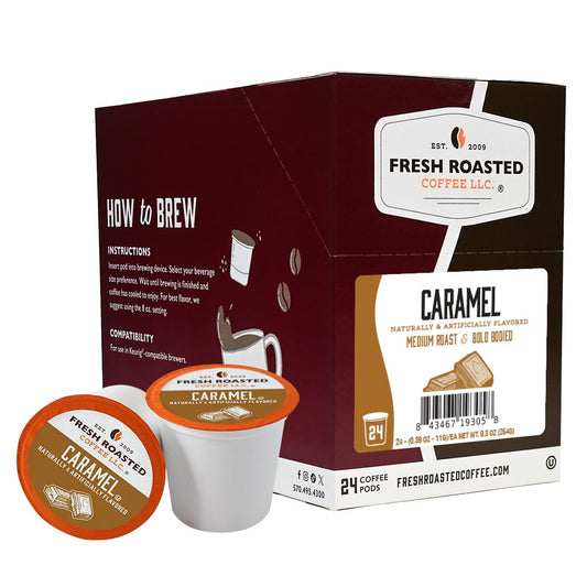 Fresh Roasted Coffee, Caramel, Flavored Coffee Pods, 24 Count