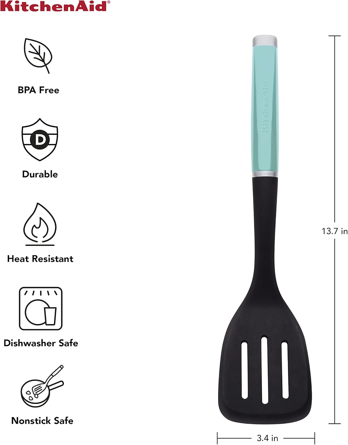 KitchenAid Classic Nylon Slotted Turner, 13.66-Inch, Aqua Sky
