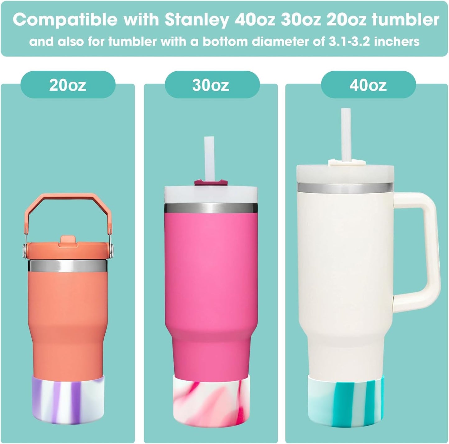 Upgrade 2PCS Protective Silicone Boot Bumper for Stanley Quencher Adventure 40oz 30oz IceFlow 20oz 30oz Tumbler, Water Bottle Bottom Sleeve Cover Accessories for Stanley Mug Cup(Cyan+White)
