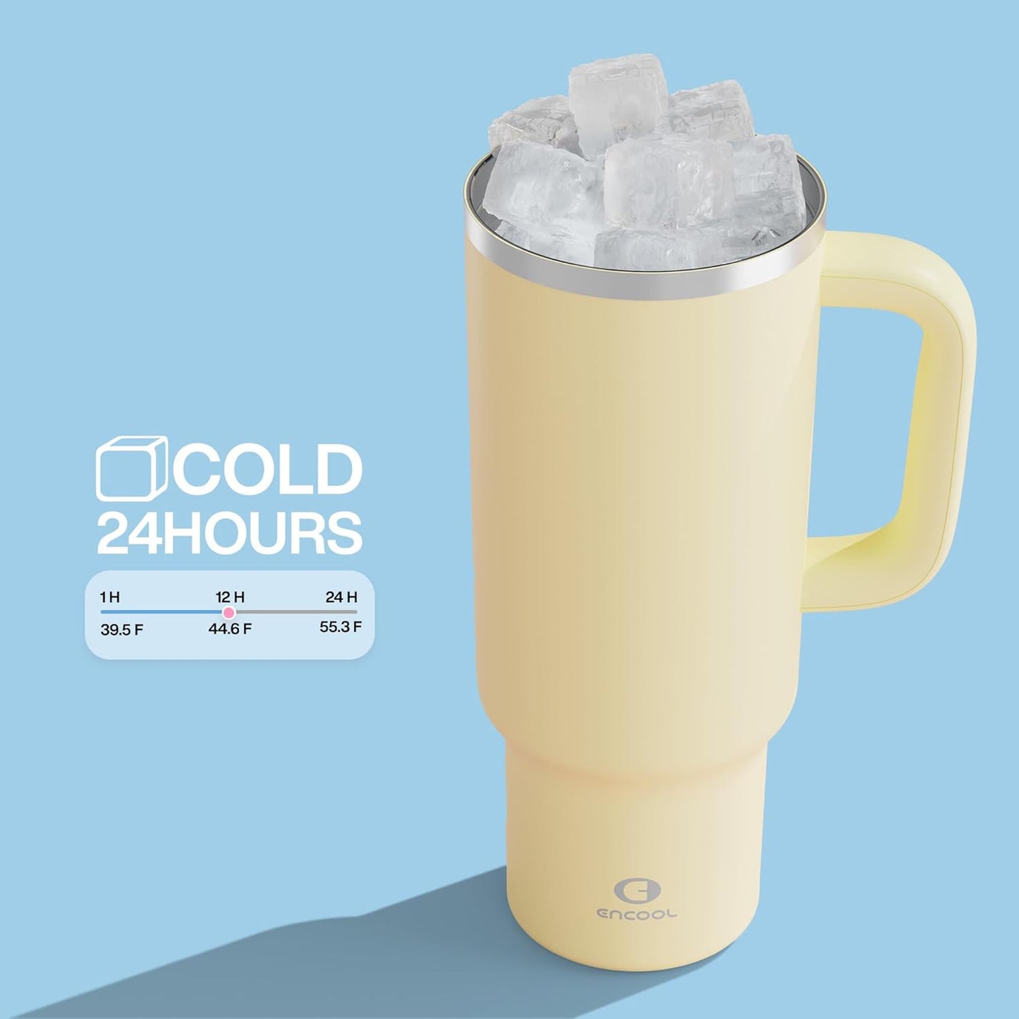 40 oz Tumbler with Handle and Straw: Stainless Steel Insulated Tumbler Keeps Cold for 24 Hours, Leakproof Travel Cup Fits in Cup Holder and BPA-Free,Light Vanilla