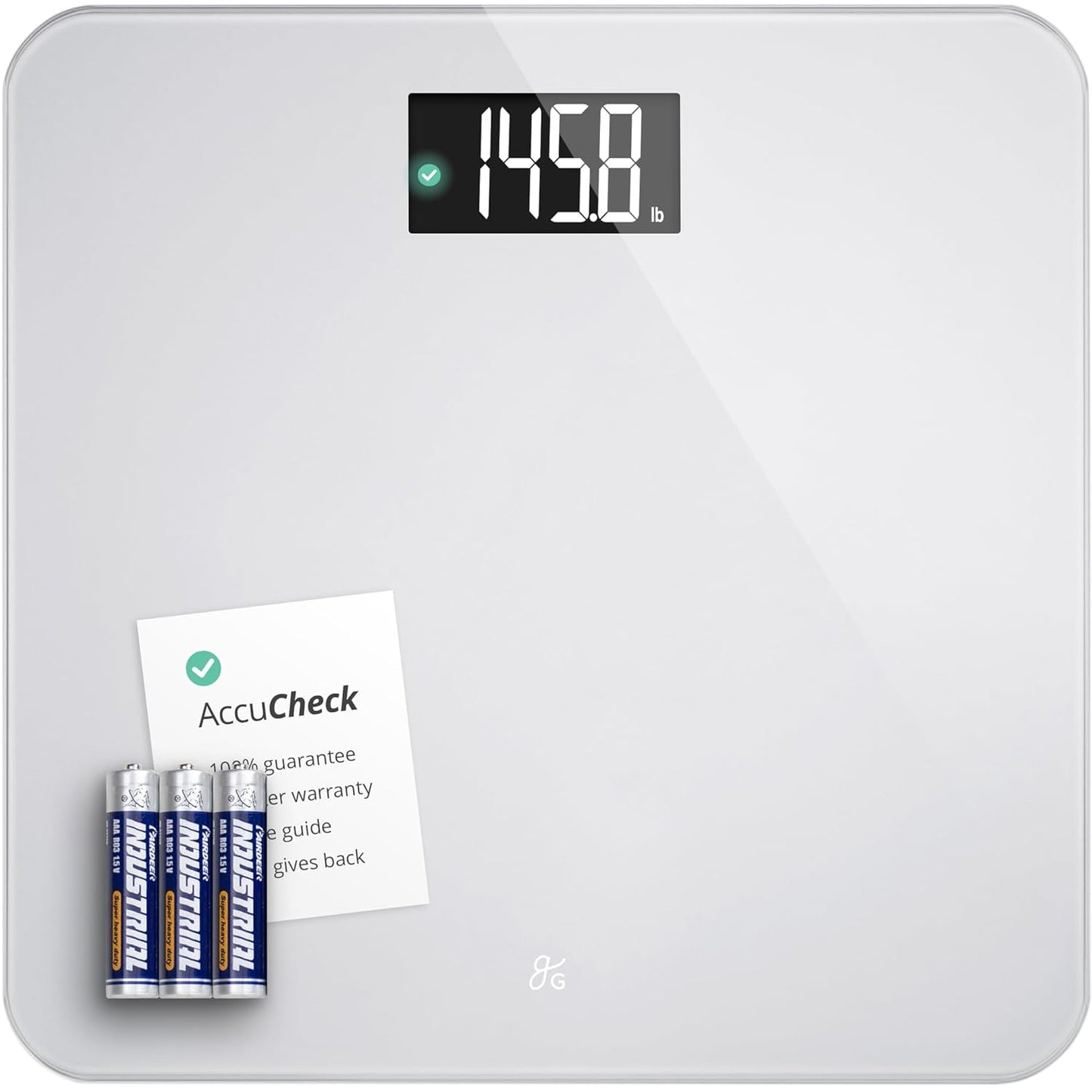 Greater Goods Digital AccuCheck Bathroom Scale for Body Weight, Capacity up to 400 lbs, Batteries Included, Pearl Gray