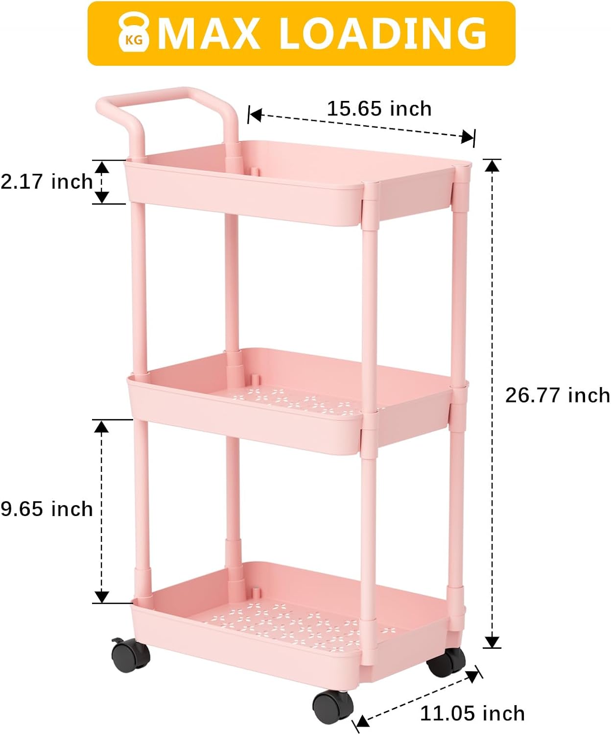 Baby Diaper Caddy – Plastic Diaper Organizer for Nursery Essentials, Movable Cart for Changing Table & Crib, Easy to Assemble, Pink