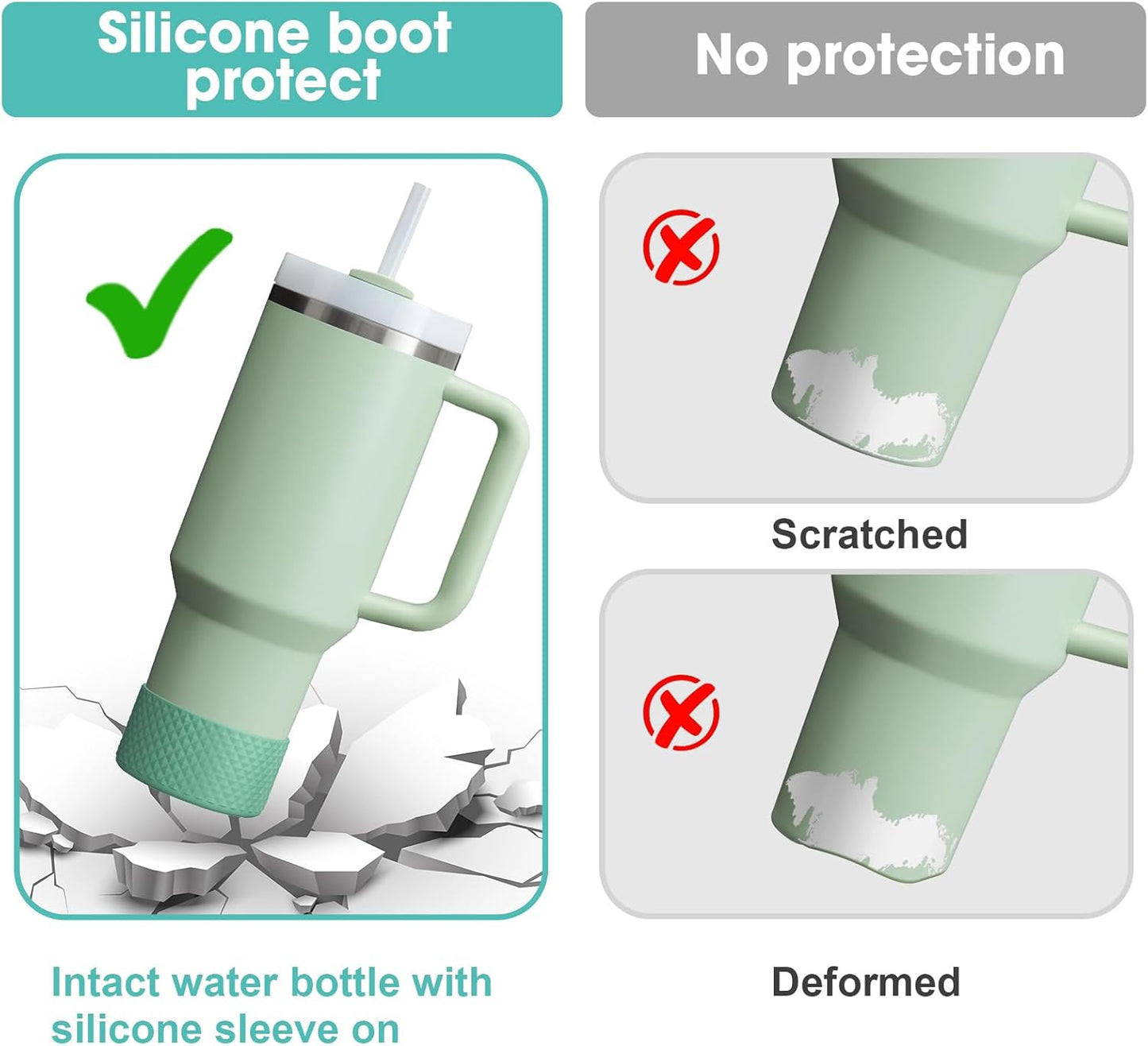 Upgrade 2PCS Protective Silicone Boot Bumper for Stanley Quencher Adventure 40oz 30oz 20oz Tumbler, Water Bottle Bottom Sleeve Cover Accessories for Stanley Mug Cup(Gray Green)