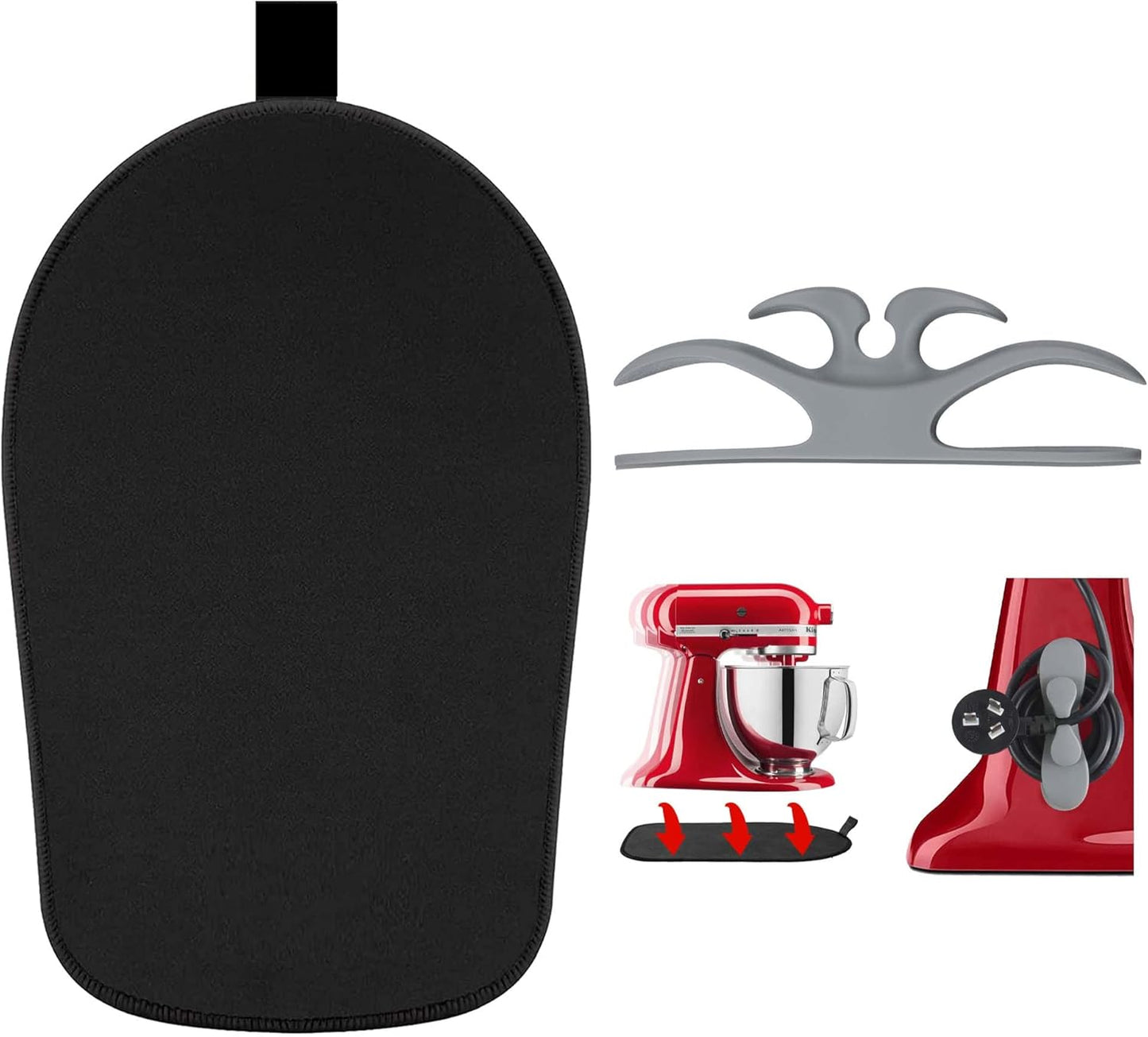 Sliding Mat for Kitchenaid Mixer, Mixer Mover Slider Pad 4.5-5 Qt Tilt-Head Stand Kitchen Appliance Mat, Aid Accessories with Grey Cord Organizer, 4.5-5Qt Mat＋ Grey Cord Organizer