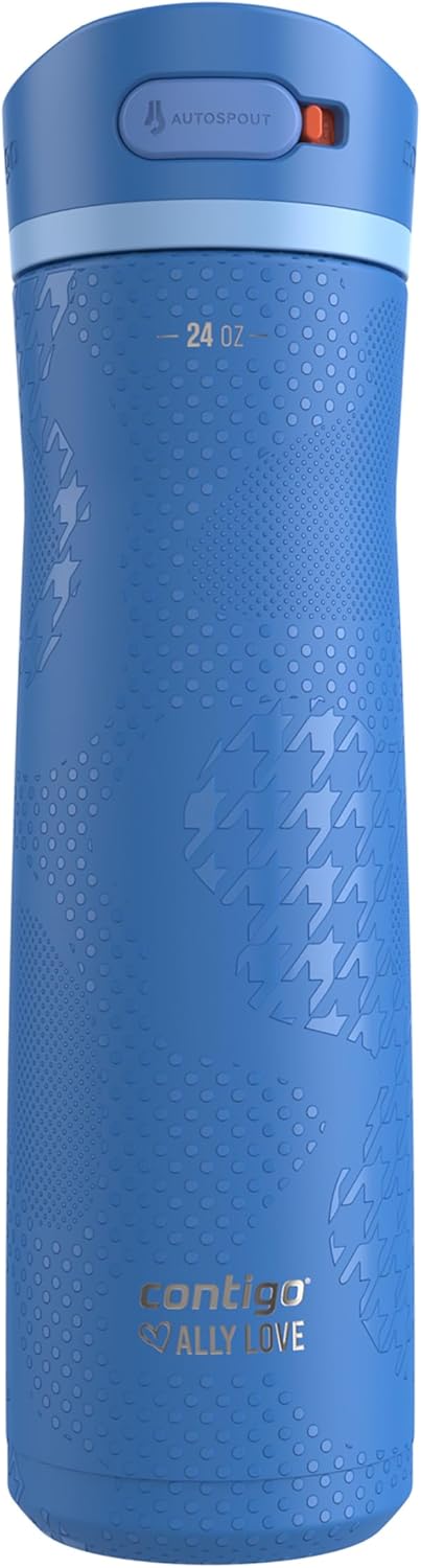 Contigo x Ally Love Ashland Chill 2.0, Stainless Steel, Spill Proof Water Bottle with AutoPop Easy Lean Lid, BPA Free, 24oz, Stellar Jay