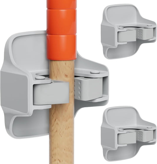 reliahom 3 Pack Broom Holder Wall Mount Mop Grippers No Drilling Self Adhesive Anti-Slip Mop Handle Hanger Dustpan and Broom Organizer Garage Storage Racks-Gray