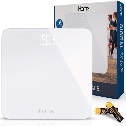 iHome Digital Scale, Bathroom Scale, Batteries Included, Scale Body Weight, Weight Scale, Digital Scale, Bathroom Scales for Weight, Digital Scales for Body Weight (White)