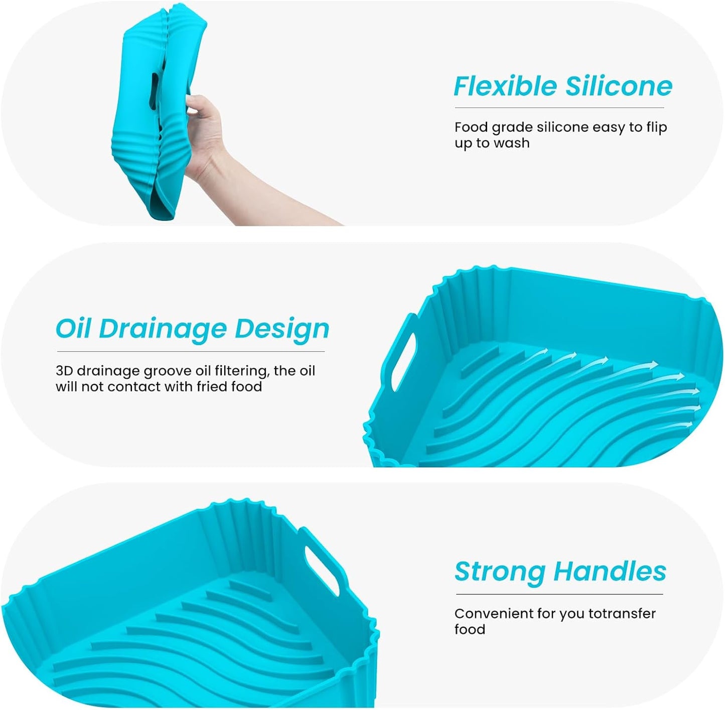 Redfly Air Fryer Silicone Liners, 9.3 Inch Square Airfryer Liners, Silicone Air Fryer Liners Reusable for 6-8 QT, Air Fryer Accessories Replacement for Parchment, Airfryer Liners Silicone Red&Blue