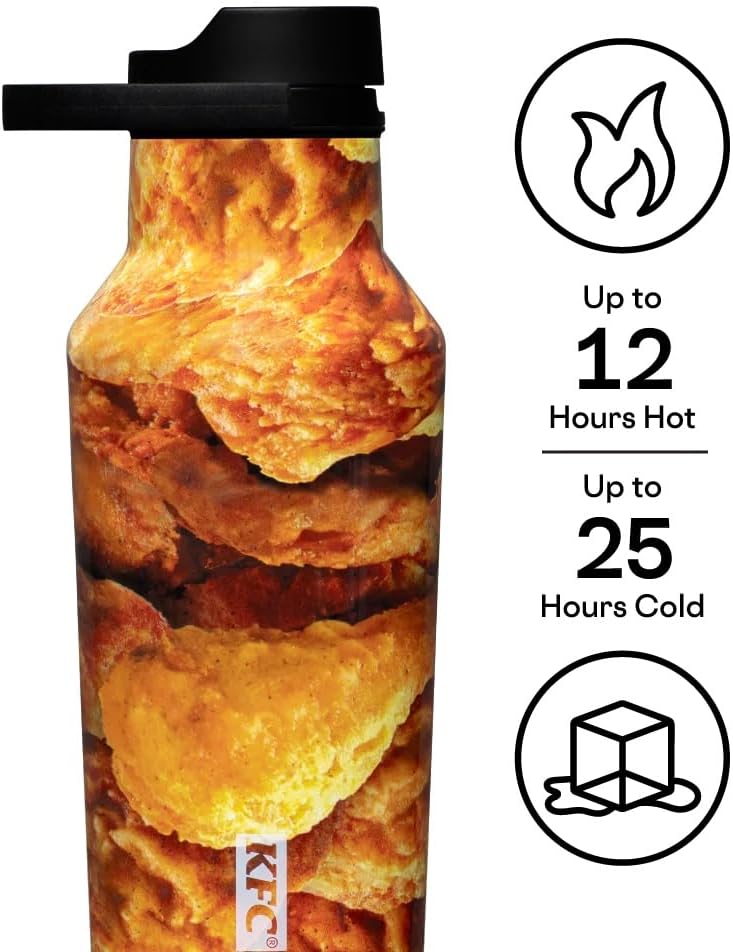 KFC x Corkcicle Sport Canteen - Insulated Stainless Steel Water Bottle - Compact & Travel-Friendly - Durable - Dishwasher Safe - BPA Free - Wide Mouth - Non-Slip Silicone Base - 20 oz - KFC Chicken