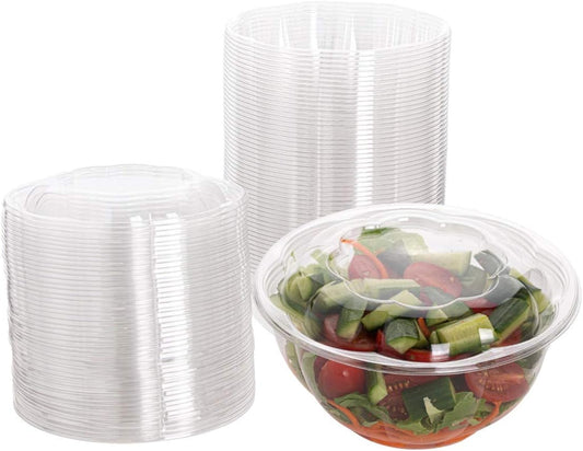 Smygoods Disposable Plastic Salad Bowls with Airtight Lids Ideal for Meal Prep, Takeout, Catering, Parties, Picnics, and Food Storage, Stackable, Leak-Proof