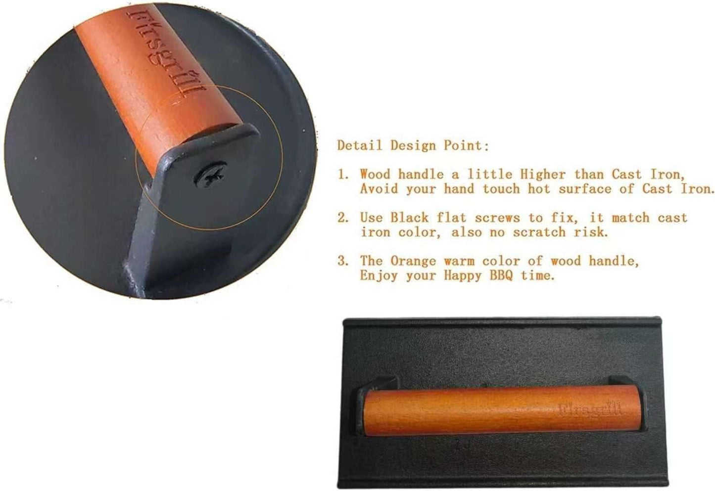 Firsgrill 8.3"×4.3" Heavy-duty Cast Iron Grill Burger Press and Meat Steak with Wood Handle for Blackstone Camp Chef Pitboss Weber Griddle Grills (Rectangle)