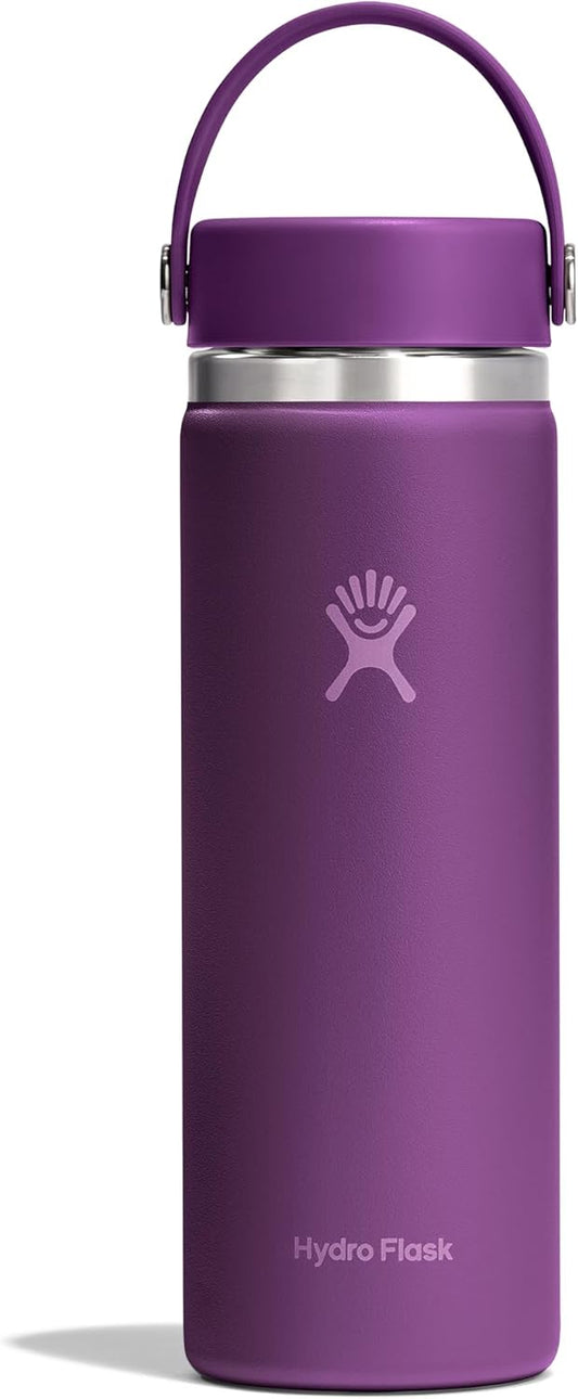 Hydro Flask Water Bottle - Insulated Stainless Steel - Wide Mouth Flex Lid, Non Spill, Leakproof and Refillable in 20 Oz Beachplum Purple