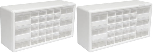 Akro-Mils 26-Drawer Plastic Drawer Storage Cabinet for Garage Organization, Bead Organizer, Building Bricks Storage, Teacher Toolbox, Makeup Organizer, 20-Inch W x 6-Inch D x 10-Inch H, 10124 White