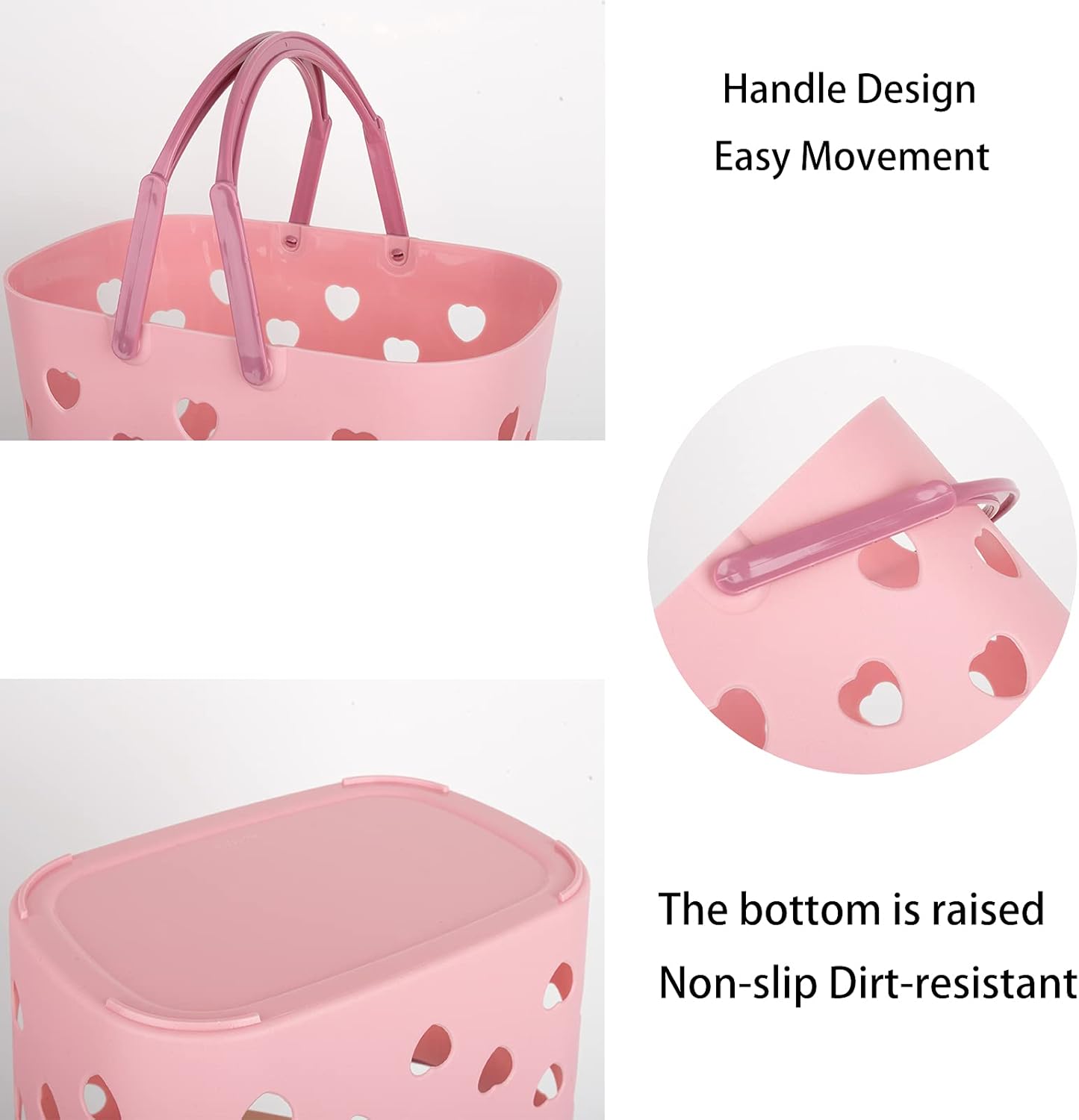 Anyoifax Portable Shower Caddy Tote Plastic Storage Basket with Handle Box Organizer Bin for Bathroom, College Dorm, Pantry, Kitchen, 2 Pack, Pink
