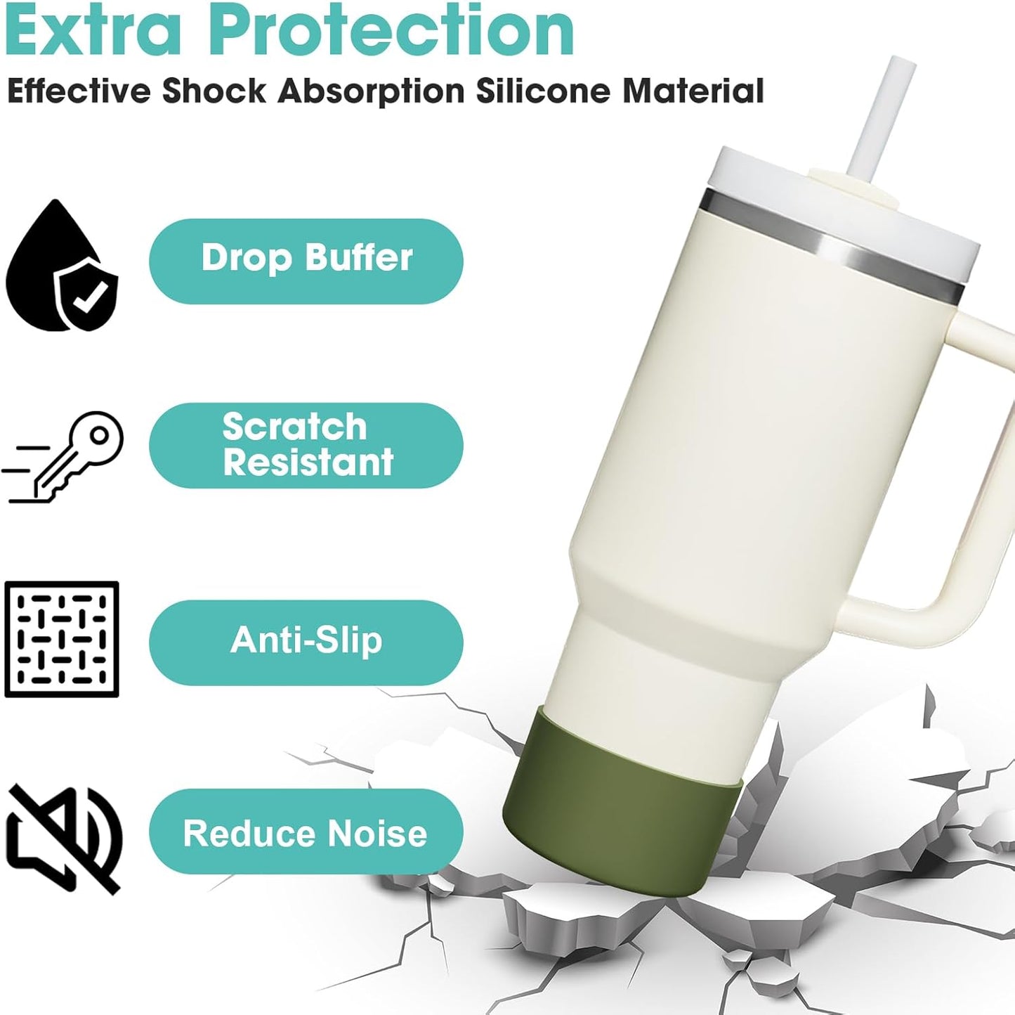 Upgrade 2PCS Protective Silicone Boot Bumper for Stanley Quencher Adventure 40oz 30oz IceFlow 20oz 30oz Tumbler, Water Bottle Bottom Sleeve Cover Accessories for Stanley Mug Cup(Army Green)