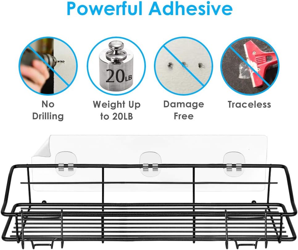 Adhesive Bathroom Shelf Organizer Shower Caddy Kitchen Spice Rack Wall Mounted No Drilling SUS304 Stainless Steel Rustproof