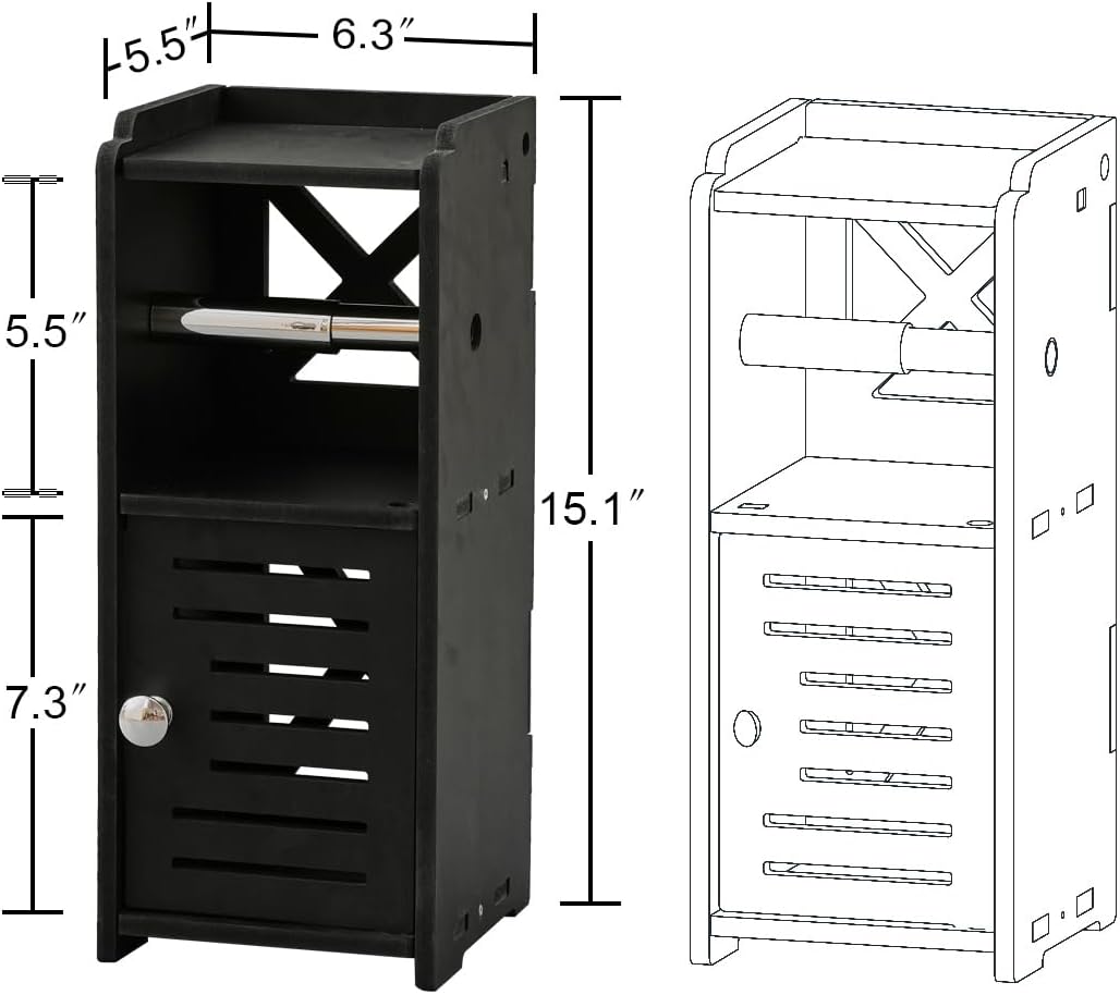 AOJEZOR Toilet Paper Holder Stand: PVC Freestanding Bathroom Cabinet Storage for Apartment Dwellers - Slim Bathroom Storage - Black