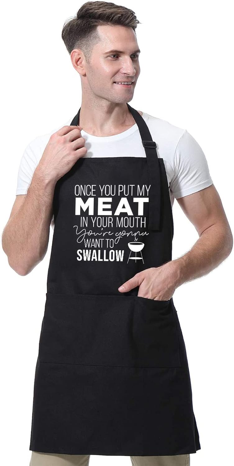 Miracu Funny Cooking Aprons for Men Husband - Christmas, Birthday Funny Male Gifts for Mens Best Friend, Gifts for Male Friends Guy Boyfriend Chef Him - Grilling Grill BBQ Apron for Men w/Pockets