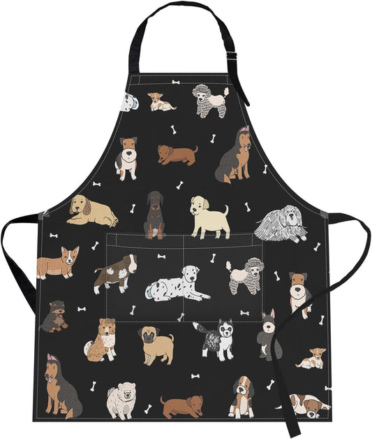 Britimes Doodle Puppy Dog Labrador Apron Home Kitchen Cooking Baking Gardening for Women Men with Pockets 32x28 inch