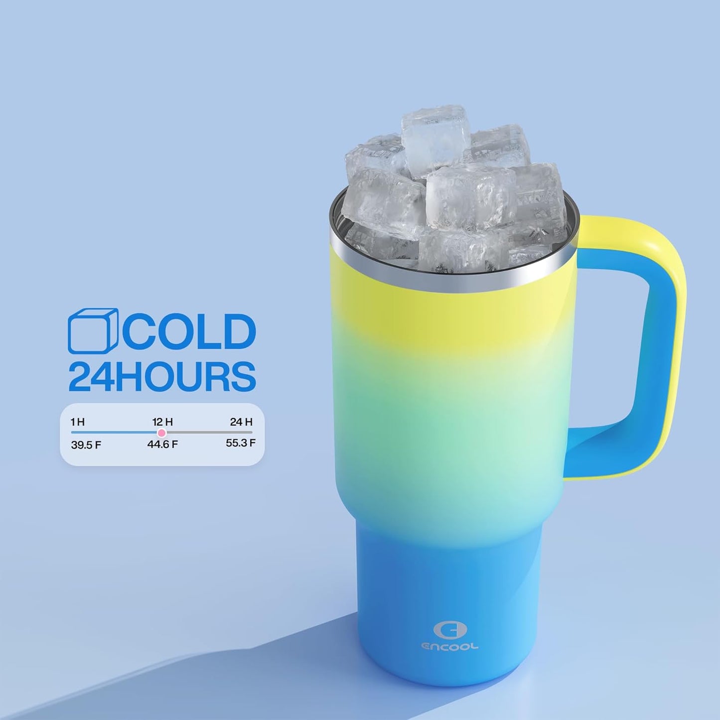 32 oz Tumbler with Handle and Straw: Stainless Steel Insulated Tumbler Keeps Cold for 24 Hours, Leakproof Travel Cup Fits in Cup Holder and BPA-Free, Soft Lagoon