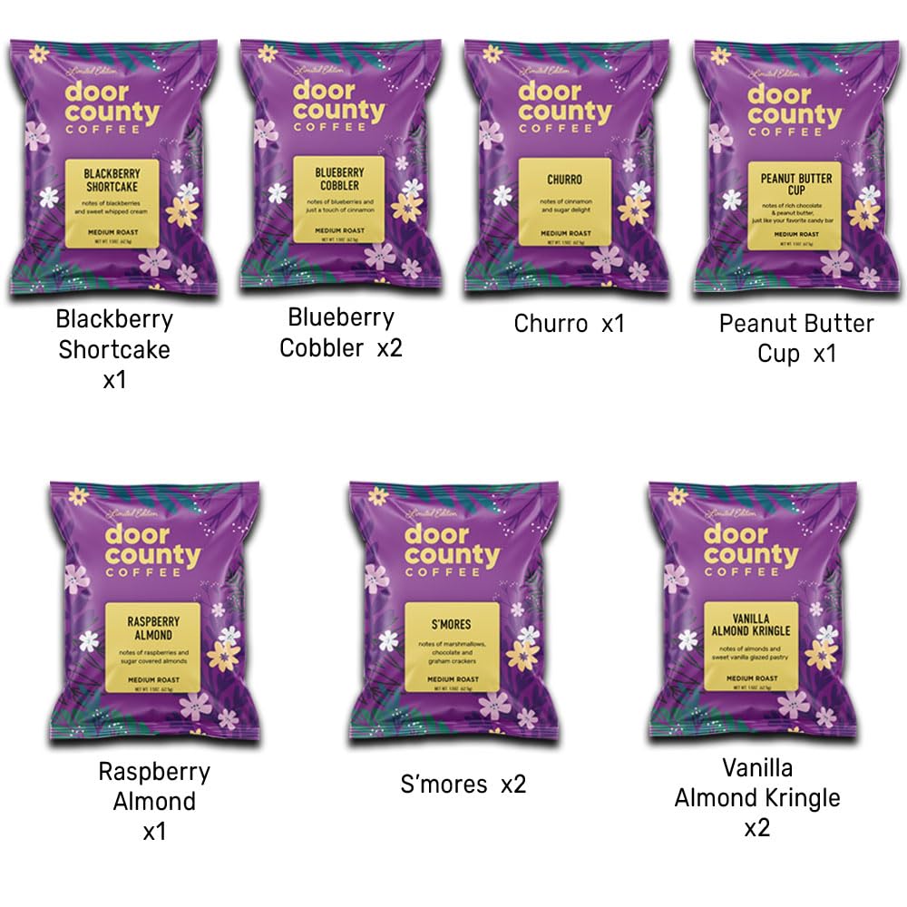 Gourmet Flavored Coffee Spring & Summer Sampler Pack - 10 Unique Spring Flavored Coffees - Roasted by Door County Coffee