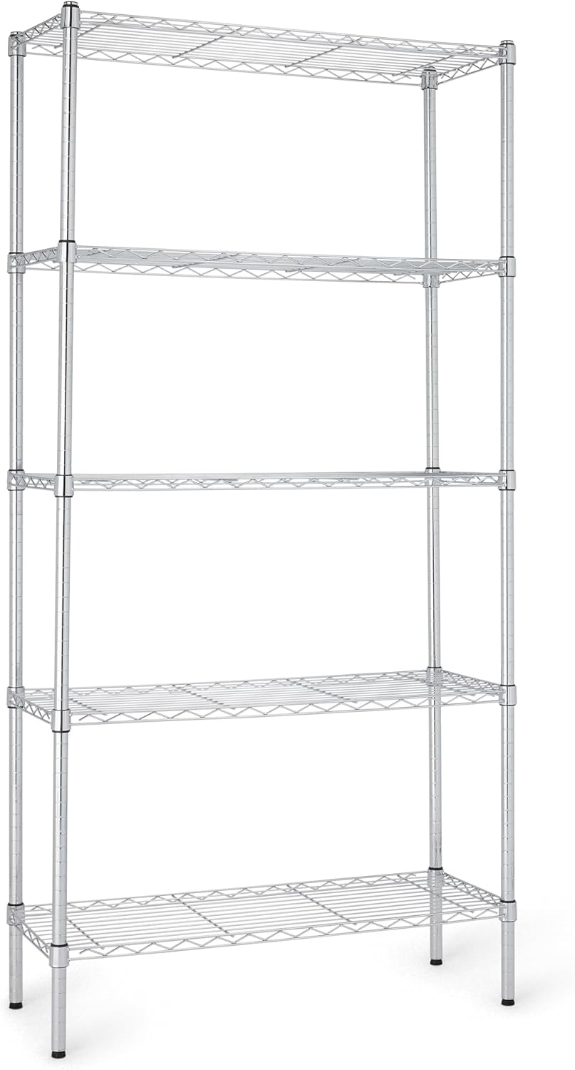 Amazon Basics 5-Shelf Adjustable Heavy Duty Steel Wire Rack Storage Shelving Organizer for Kitchen, Garage, 36" L x 14" W x 72" H, Chrome