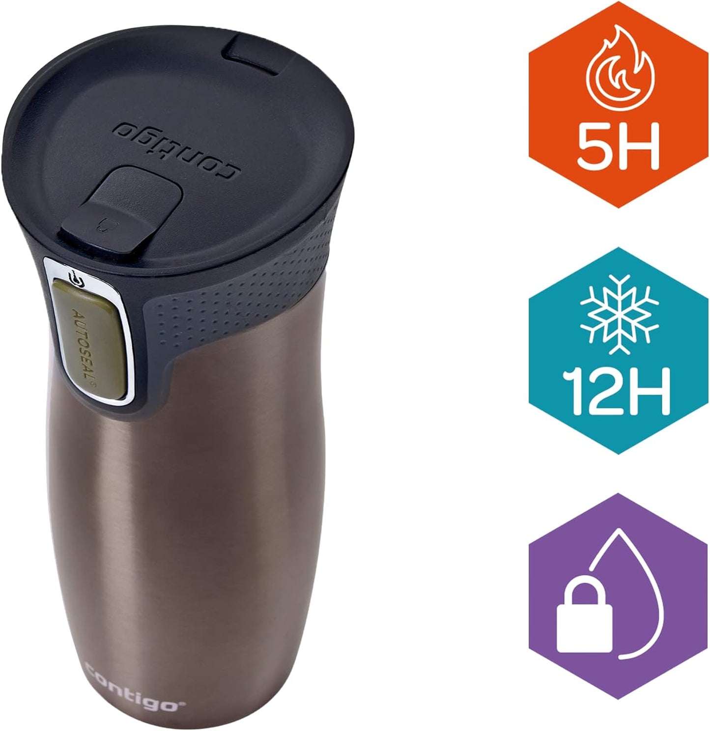 Contigo West Loop Autoseal Travel Mug, Stainless Steel Thermal Mug, Vacuum Flask, Leakproof Tumbler, Coffee Mug with BPA-Free Easy-Clean Lid