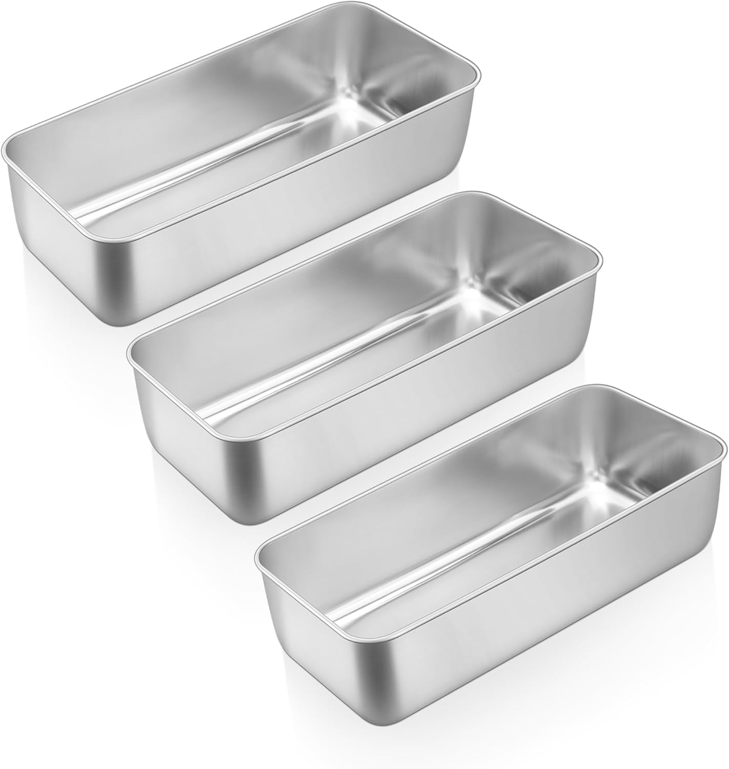 E-far Loaf Pan for Homemade Bread-3 Pack, 12” x 5” Large Stainless Steel Loaf Pans, Long Metal Bread Baking Mold for Banana Cake Meatloaf Sourdough Lasagna, Nontoxic & Dishwasher Safe