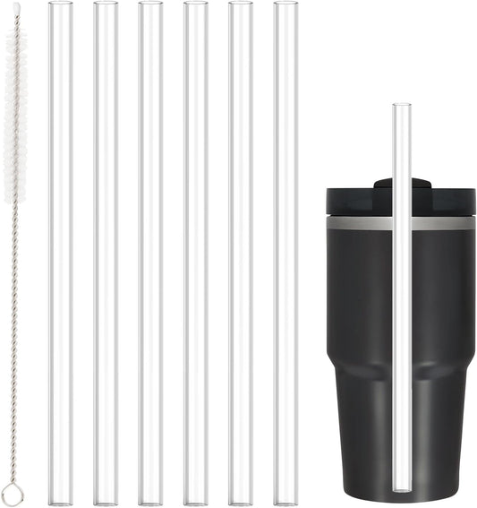 Replacement Straw Compatible with Stanley 14 oz 20 oz Cup Tumbler, 6 Pack Reusable Straw with Cleaning Brush, Plastic, Clear, Dishwasher Safe
