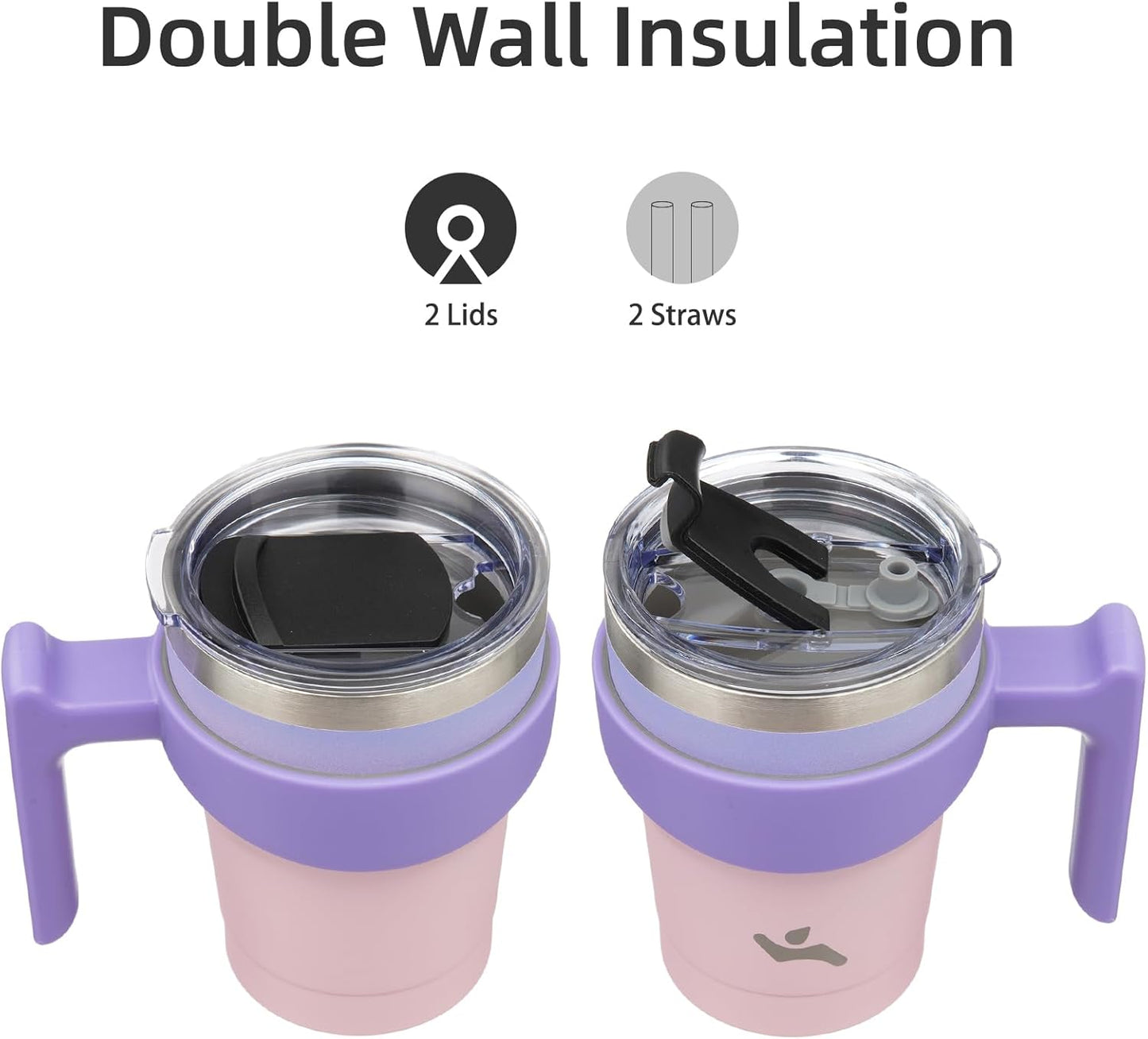 10 oz Tumbler with Handle and 2 Straw 2 Lid, Insulated Water Bottle Stainless Steel Vacuum Cup Reusable Travel Mug,Pastel Sunset